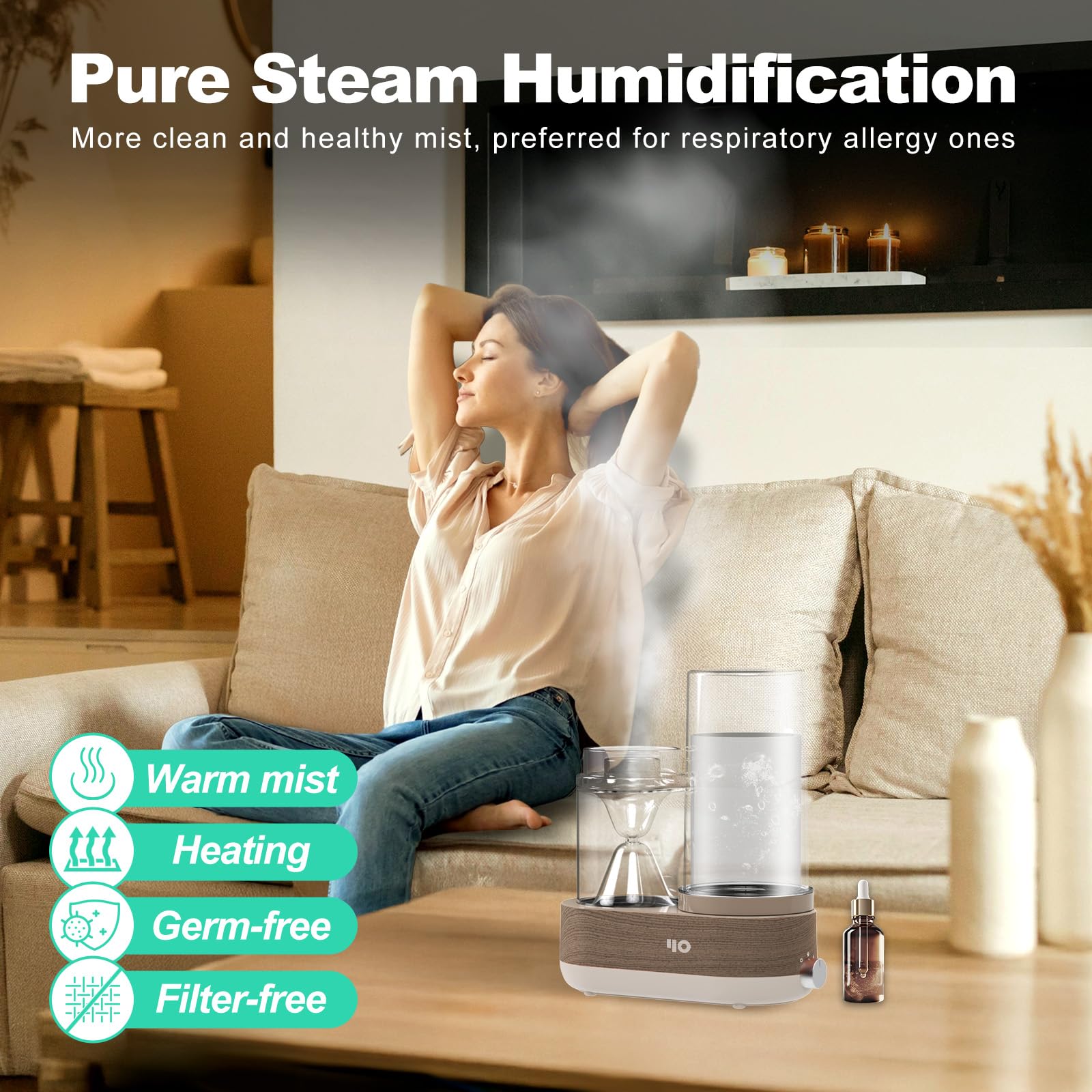Y&O Difusor de aceite esencial de vidrio, difusor de aromaterapia de vapor de 1600 ml con depósito de vidrio apagado automático, humidificador vaporizador de aceite de fragancia natural para el hogar