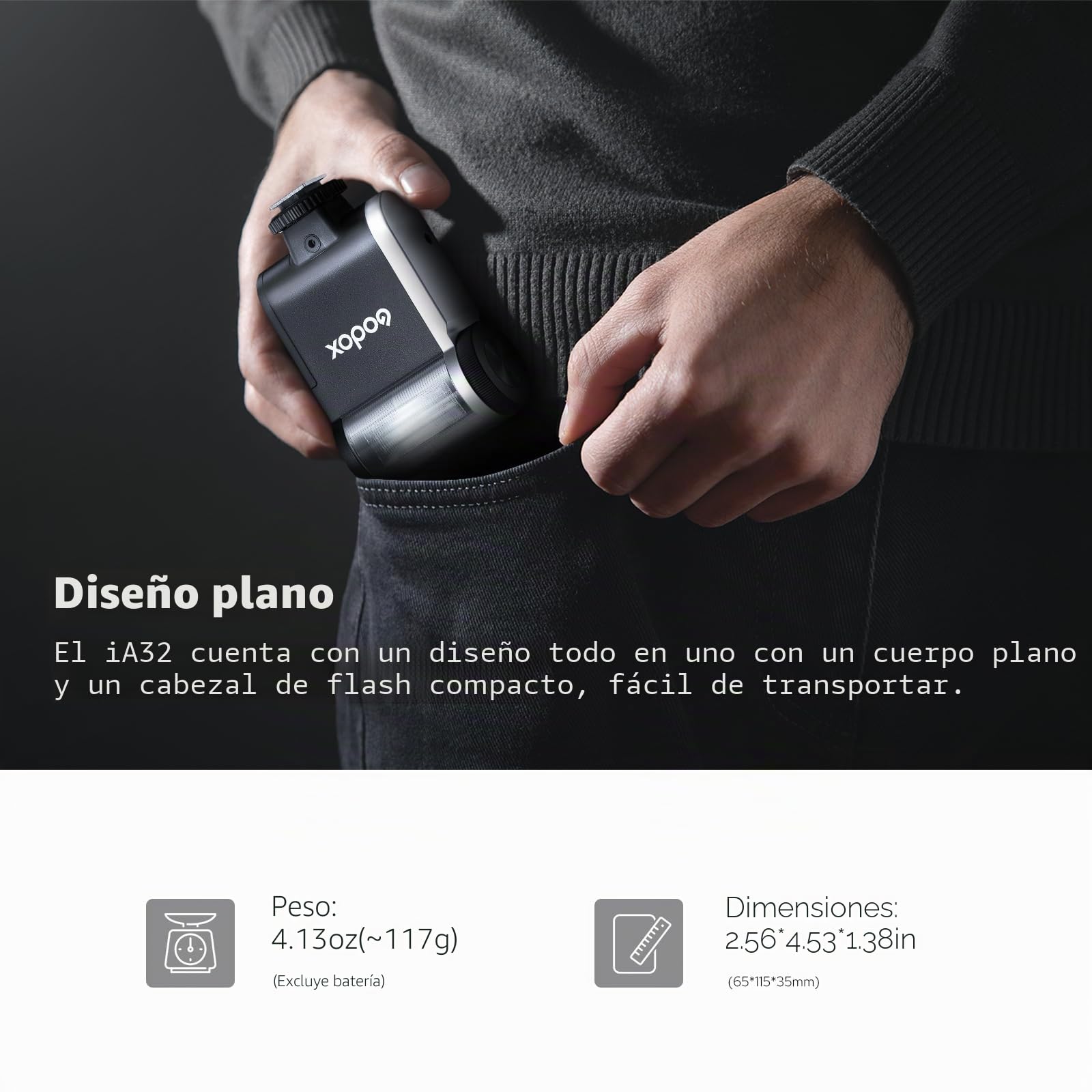 GODOX iA32 Mini Flash de Cámara, Flash de Zapatos Calientes con Salida de Potencia de 8 Niveles, 490 Flashes de Potencia Completa, Control óptico S1/S2, Zapata de Contacto único