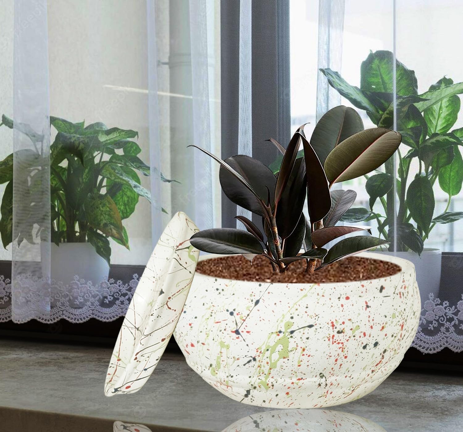 Lasaki Bowl Small Multi with Plate Multi_2 R4 Ceramic Pots for Indoor Plants,Planters,Flower,gamla,Outdoor,Balcony,Home,Garden,Decor,Succulent(Bowl-H-8cmXD-15cm,Plate-H-2XD-13cm)(Plants not Included) (B07PCH9S68) Amazon Price History, Amazon Price Tracker