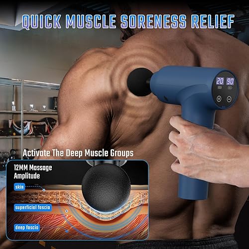 Miniatura 6 de cotsoco Pistola de masaje de tejido profundo, pistola de masaje muscular con 9 cabezales de fijación, 20 velocidades y motor silencioso sin