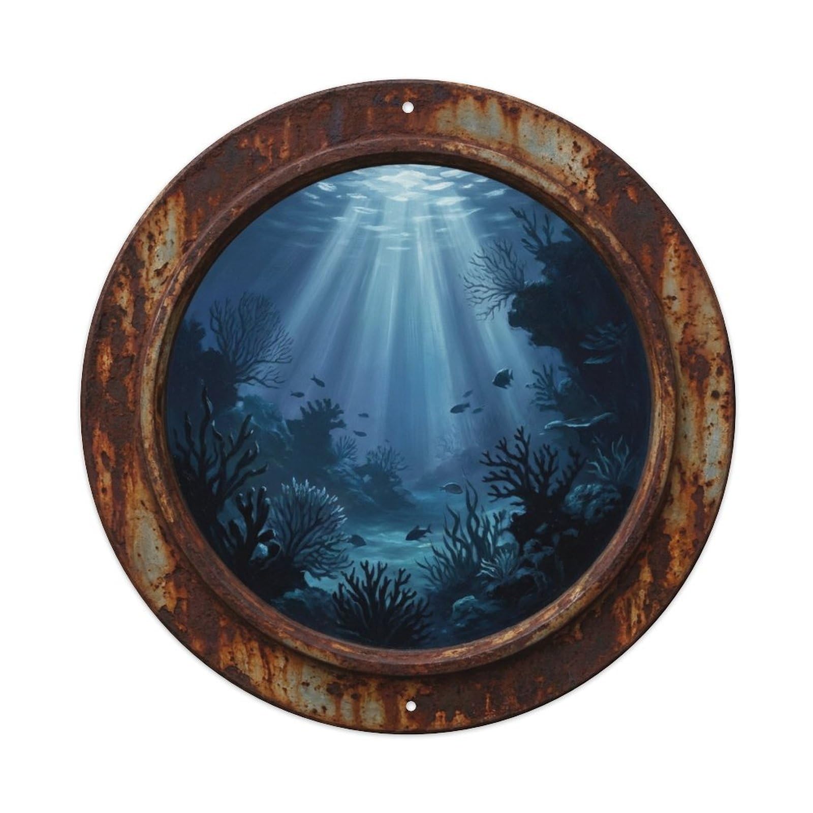 Vintage Porthole Moonbeam Glow Ship Window Undersea Deep Metal Tin Sign