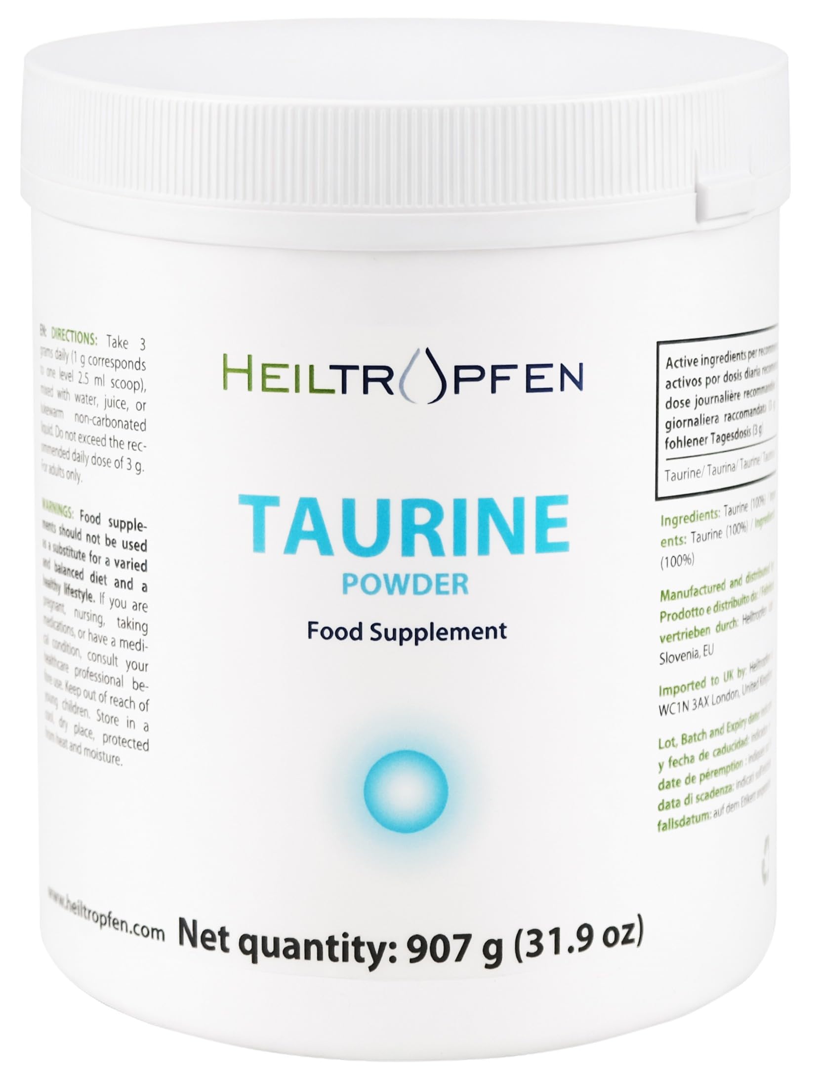 Taurina in Polvere | 907 g | Polvere Pura al 100% | Senza Aroma | Singolo Ingrediente | Senza Capsule | Integratore Alimentare |