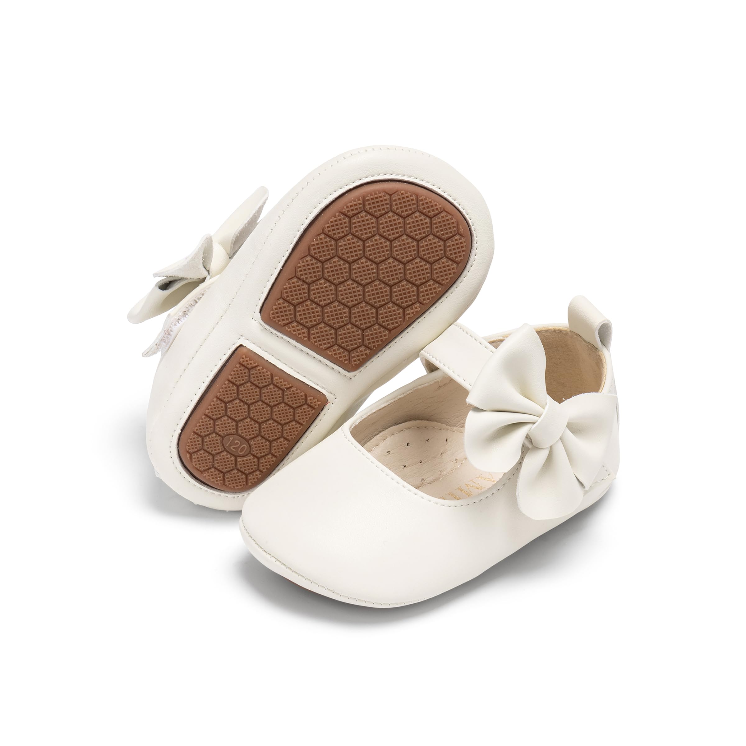 PHIRAMIN Baby Girls Mary Jane Flats - Infant Newborn Walking Shoes Soft Rubber Sole Princess Wedding