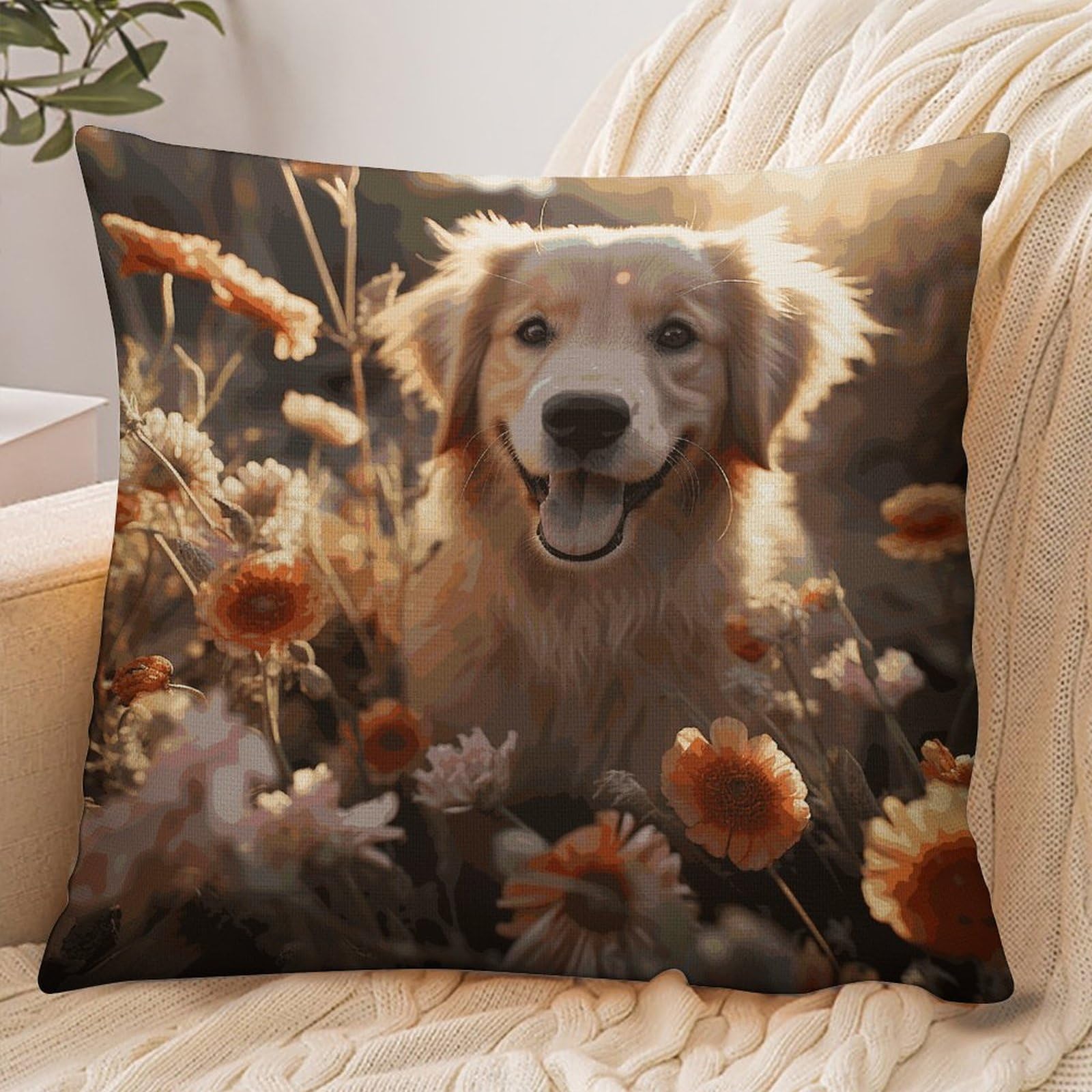 FekiLoot Golden Retriever and Flowers Pillowcase Pillow Sham Pillow Case