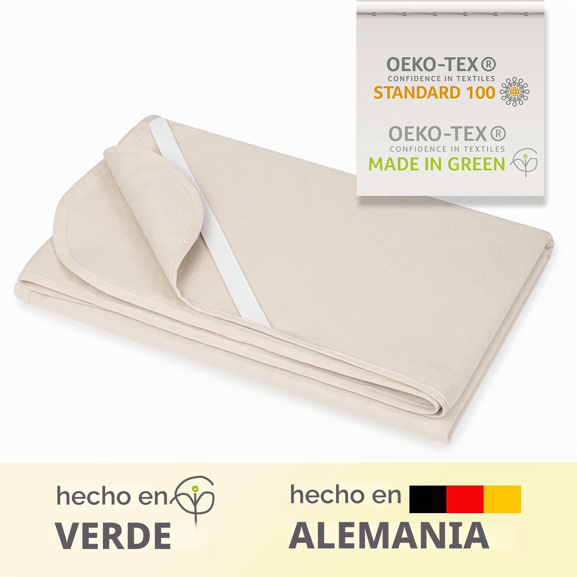 STUDIO Molton Protector de colchón 180x200 cm, Made in Green, Fabricado en Alemania, 100% algodón, Resistente y Transpirable, Cubre colchón con 4 Bandas elasticas 180 x 200 cm - Color Naturaleza