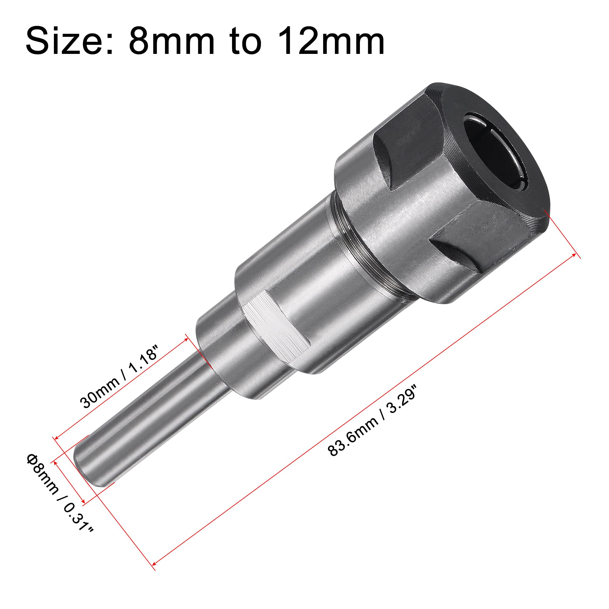 sourcing map Router Collet Extension Tige Convertisseur Adaptateur 8mm à 12mm pour CNC Gravure Machine Travail Bois Fraisage Mèche