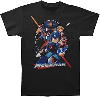 Mens Mega Man Collage Orange Beam Slim Fit T-Shirt Black