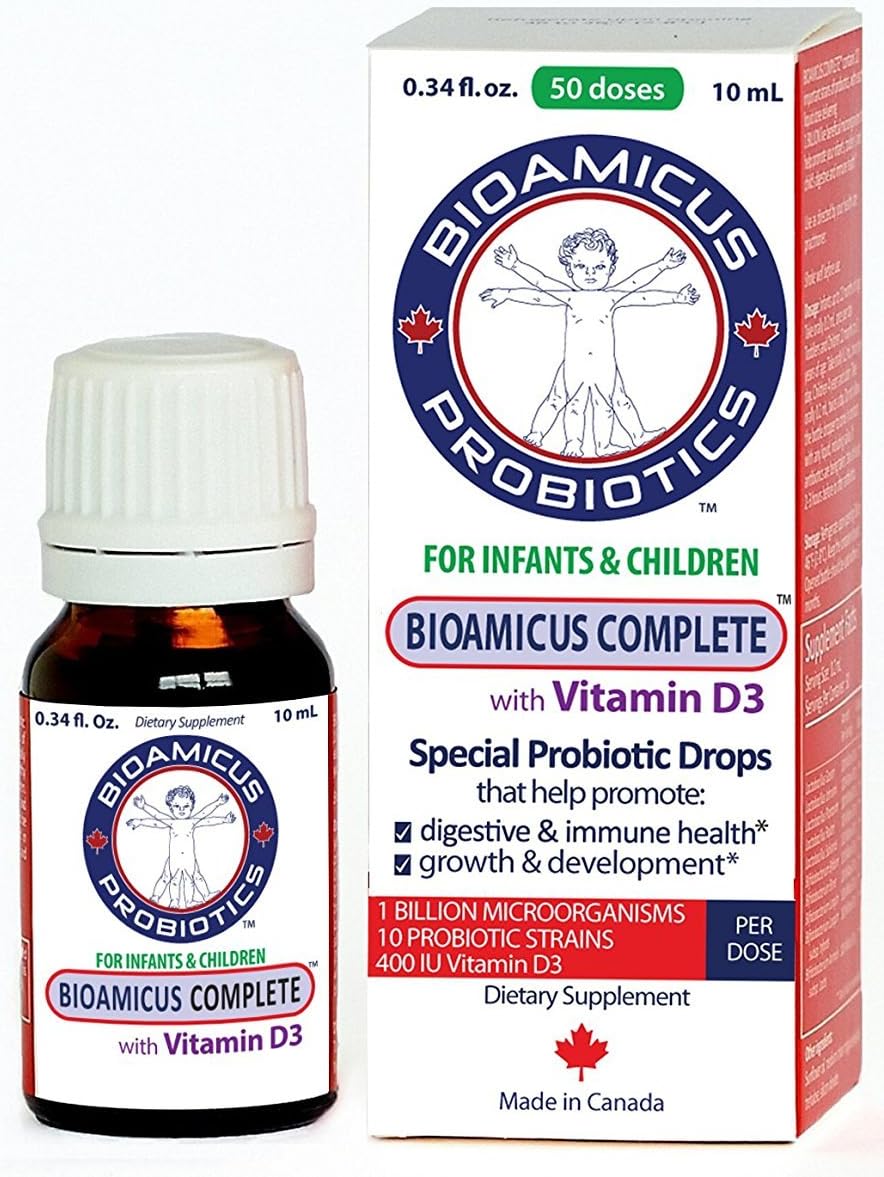 BIOAMICUS COMPLETE Infant & Toddler Probiotic Drops with VITAMIN D3 - 10mL, 50 DOSES