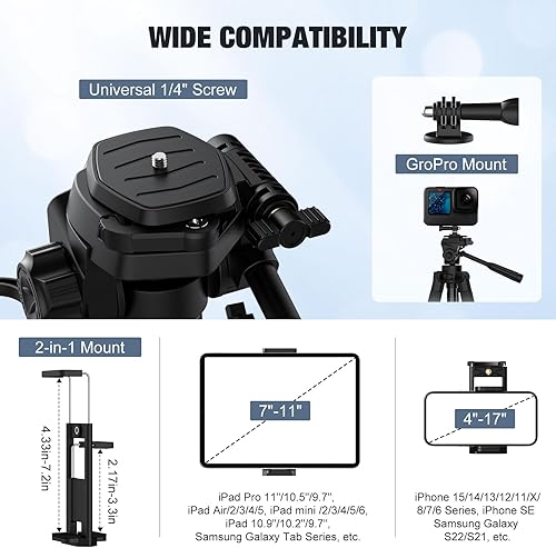 Miniatura 3 de MoKo Trípode de cámara para iPad - Soporte de trípode de teléfono de 70 pulgadas con bolsa de viaje, trípode para iPhone con soporte para teléfono,