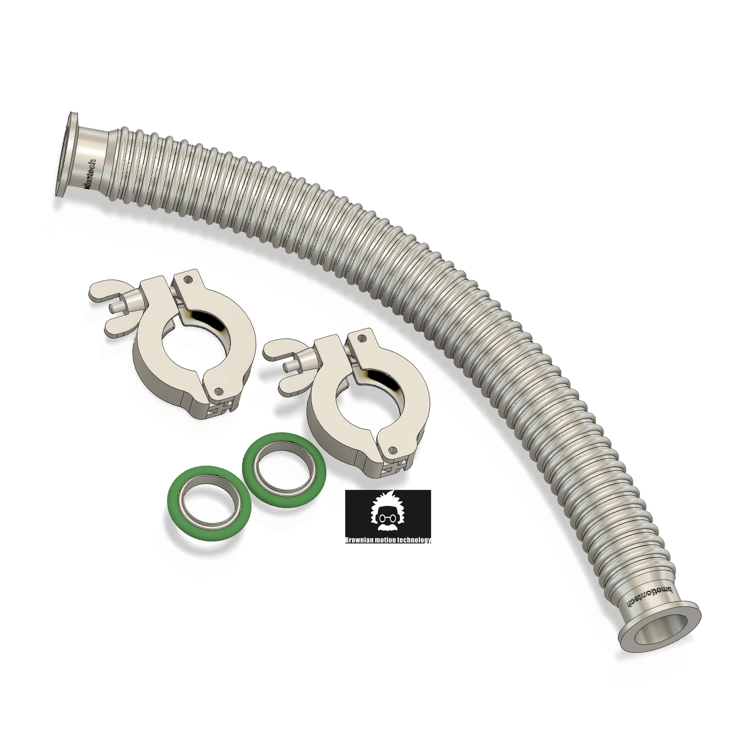 Tuyau en acier inoxydable KF25 600mm avec colliers et anneaux de centrage