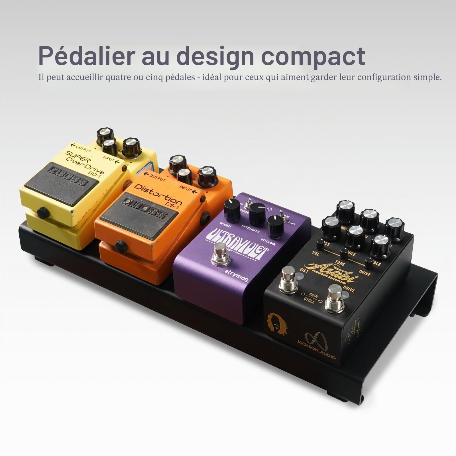 Mini Pédalier de Guitare Boîtier Aluminium Pedalboard Guitar Effects Board avec Pedal Tape, Cable Tie, Patch cable Noir