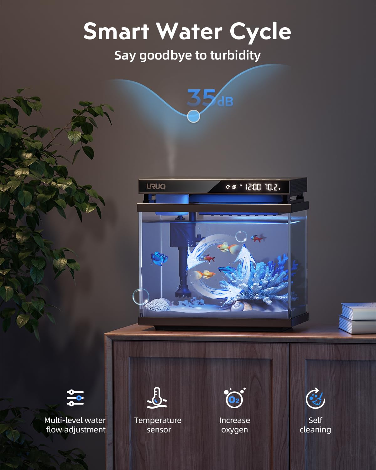 URUQ Fish Tank Pump Replacement: Aquarium Accessories Small Ultra Silent Water Pump Compatible with 2-Gallon URUQ Beta Fish Aquariums White