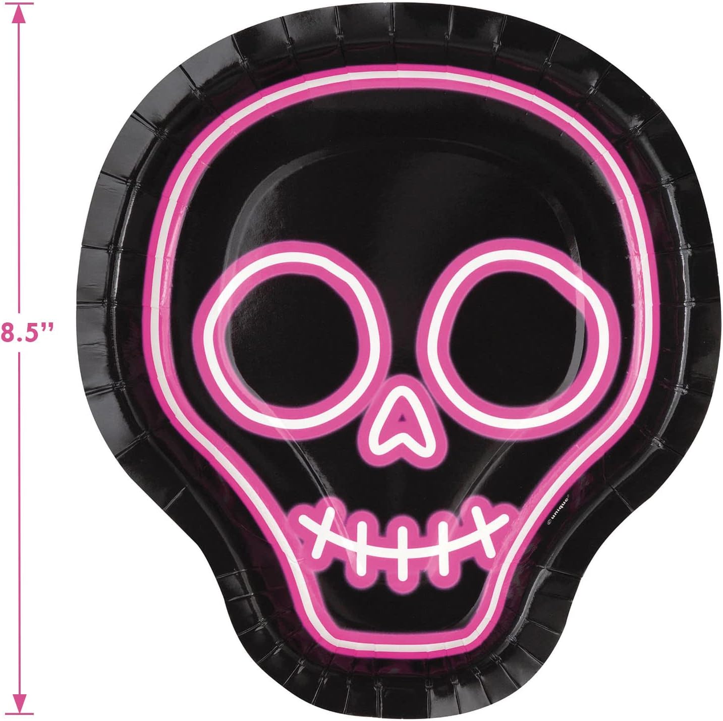 HOME & HOOPLA Neon Skull Shaped Paper Dinner Plates and Party Lunch Napkins (Serves 16)