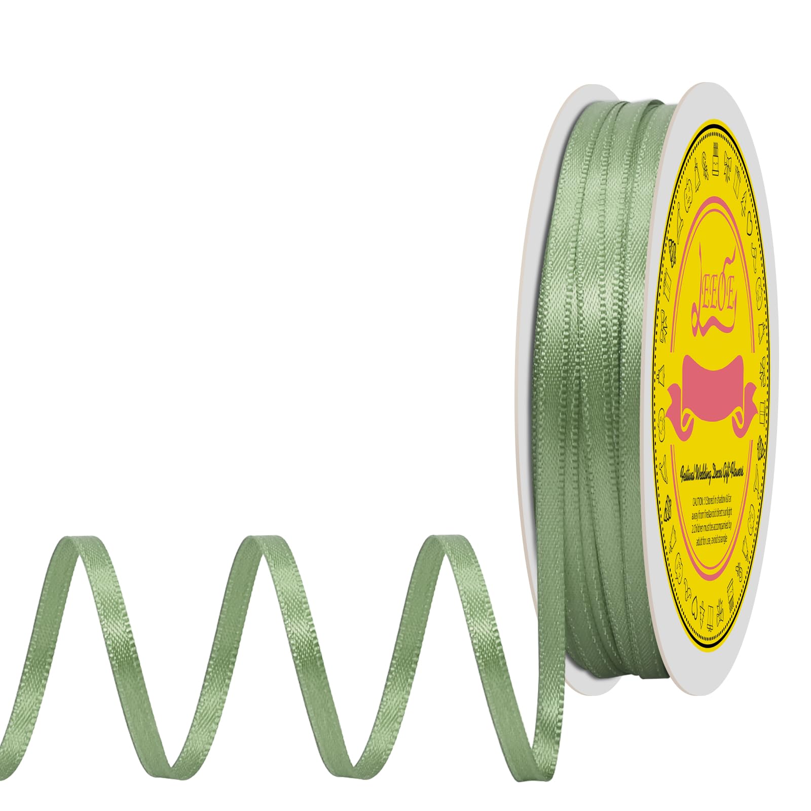 Double Face Spring Moss Satin Thin Ribbon 1/8 inch X 50 Yards Polyester Spring Moss Ribbon for Gift Wrapping Very Suitable for Weddings Party Hair Bow Invitation Decorations and More