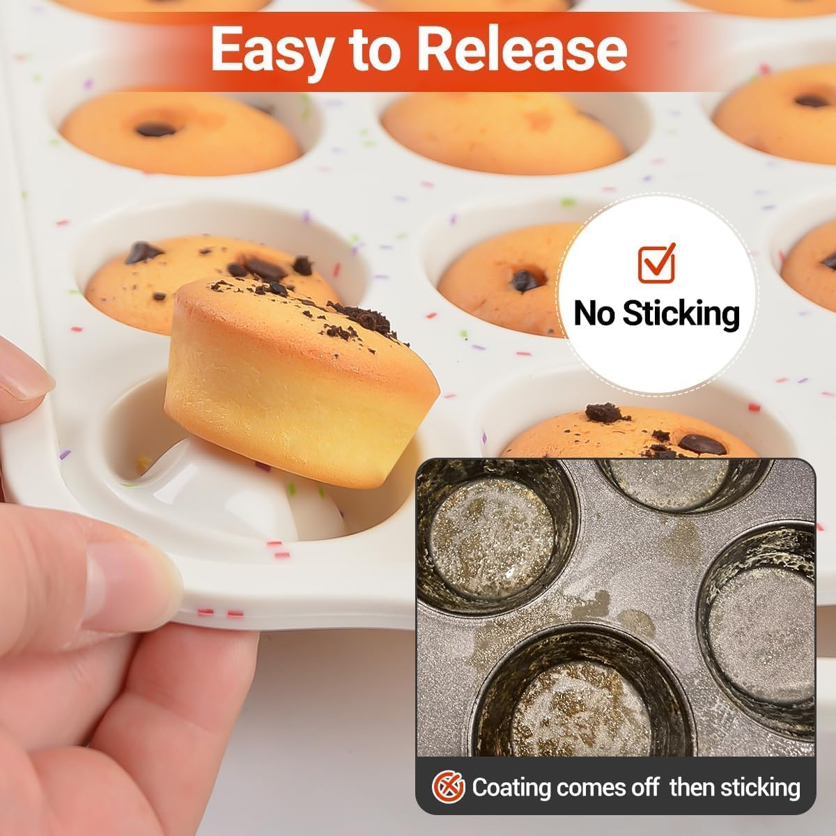 Mini-Muffinform, Metallverstärkter Rahmen, Mini-Cupcake-Formen, 24 Mulden, antihaftbeschichtet, Muffin-Silikonformen mit Griff, zum Backen von Muffins, Cupcakes, Eierbissen, 2 Stück