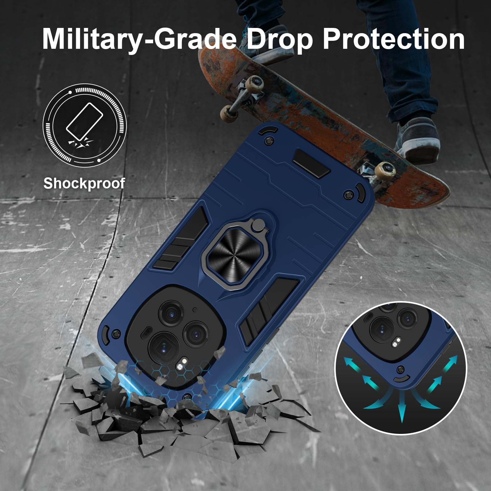 Funda para CMF Phone 2 Pro, Carcasa Antigolpes con Soporte anular metálico, Case Protectora de Grado Militar, Negro — view 1114