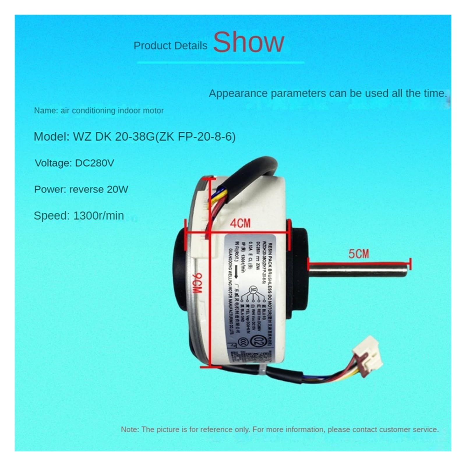 WZDK20-38G Klimaanlage Innenmotor ZKFP-20-8-6 20W Bürstenloser DC-Lüftermotor for Den Haushalt