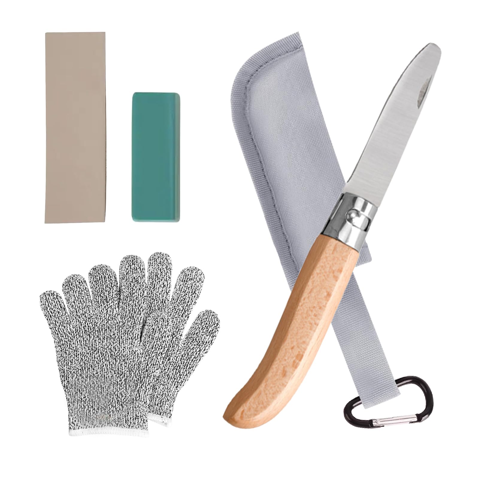 Hochwertiges Kindermesser Schnitzset, klappbares Outdoor Taschenmesser mit Holzgriff Schnitzmesser Kinder ab 6 Jahre inkl schnittfeste Handschuhe, Messerscheide Schnitzwerkzeug