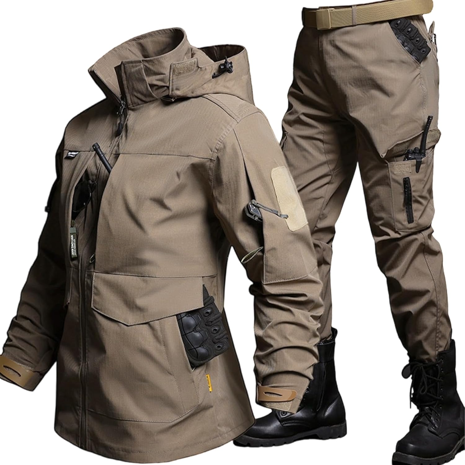 Mens Tactical Military Uniform Suit Ripstop Jacket Pant Set Outdoor Hooded Hiking Hunting Outfits Airsoft Clothes