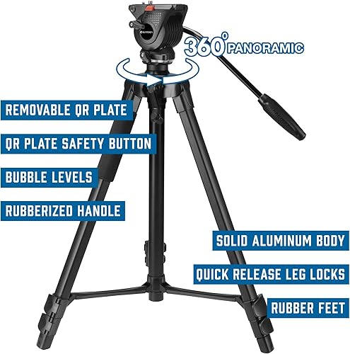 Miniatura 2 de Barska AF13650 Trípode profesional con cabezal fluido y estuche de transporte para detectar visores, binoculares, cámaras, etc