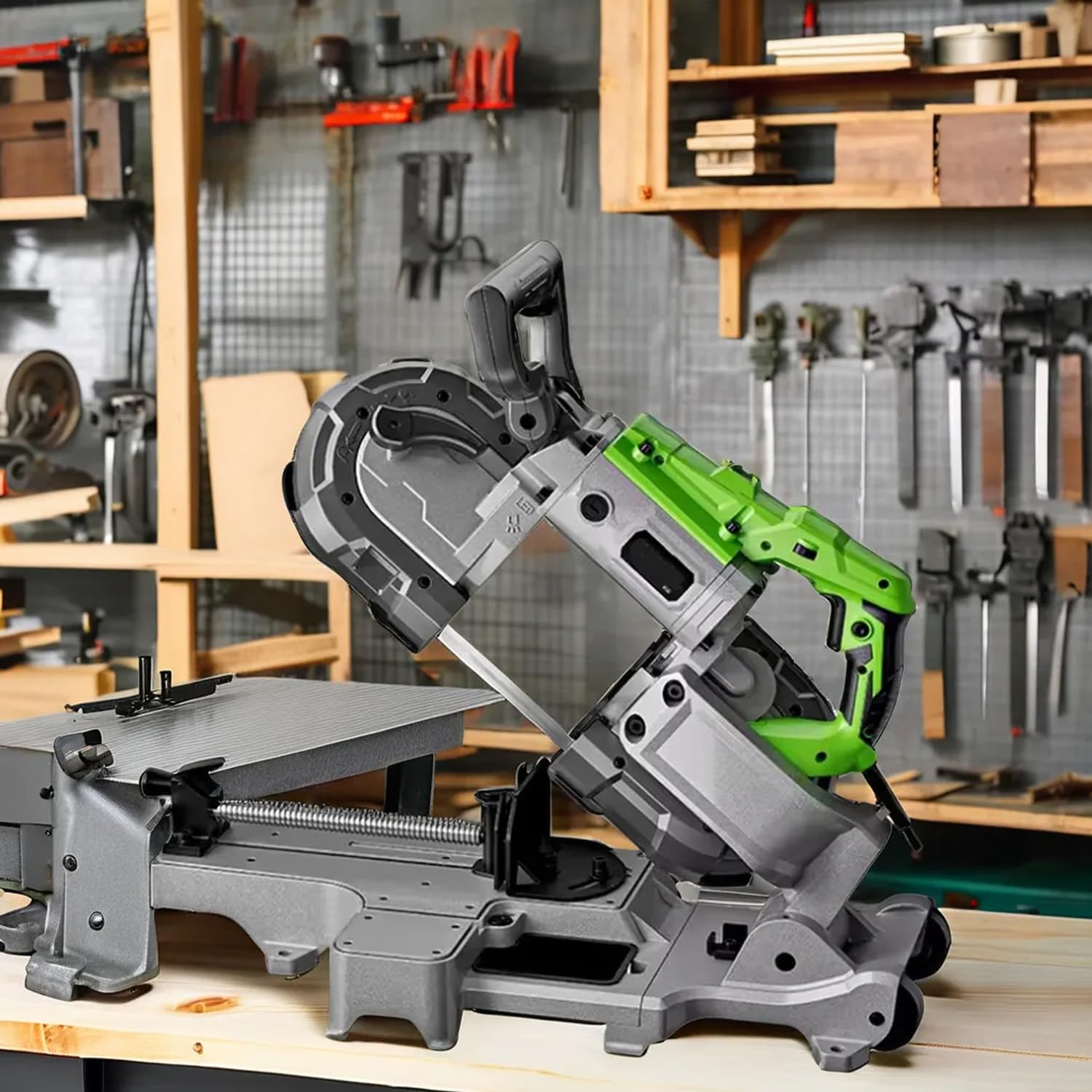 1100w Band Saw For Cutting Metal with Removable Base, with Spare Saw Blade, 0-90° Adjustable Cutting Angle, 1-6 Speed Adjustment, Built-in LED light