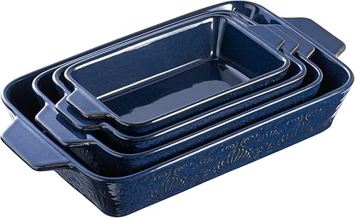 Miniatura 12 de Cacerola para horno, platos para hornear, juegos de 4 utensilios de cerámica para hornear, juego de 4 sartenes rectangulares con asas para hornear,
