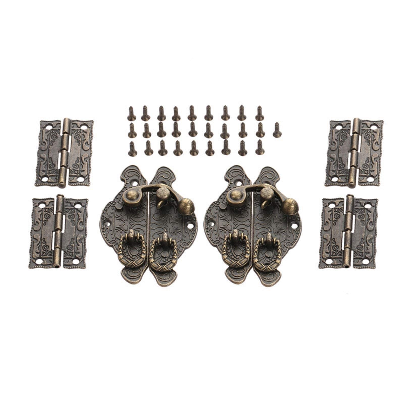Catch， 4 Pcs Cabinet Hinges and 2 Box Latch in Antique Bronze Multiple Sizes