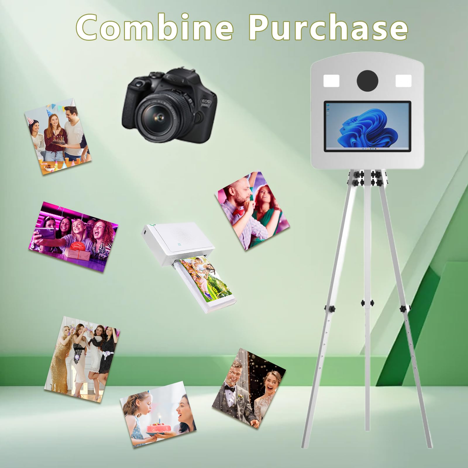 Cabina de fotos portátil, cabina de fotos de 15.6 pulgadas con mini PC, cabina de fotos con trípode perfecta para bodas, Halloween, fiestas, eventos (máquina de fotomatón)