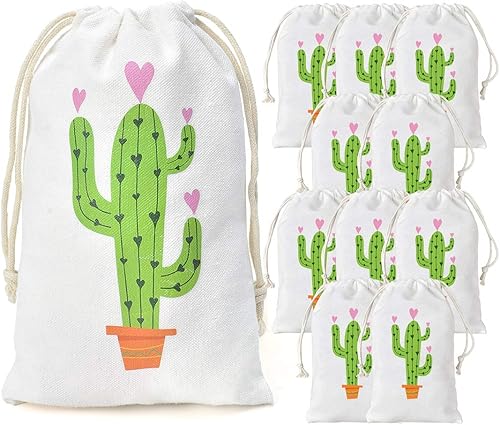 Miniatura 1 de Kreatwow Bolsas de regalo de fiesta de cactus con cordón para fiesta de cumpleaños, baby shower, despedida de soltera, boda, paquete de 12 unidades