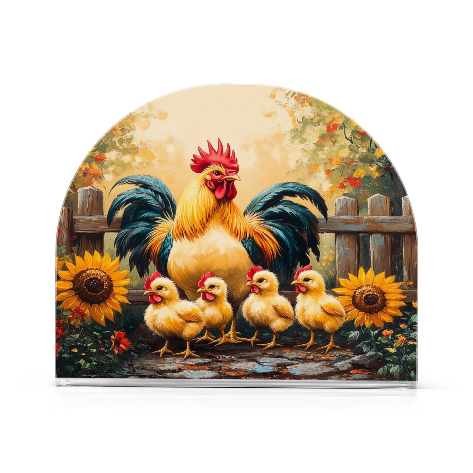 Rooster and Sunflowers Napkin Holder for Tables, Kitchen Acrylic Paper Napkin Holders Freestanding Tissue Dispenser Paper for Indoor Outdoor Decor