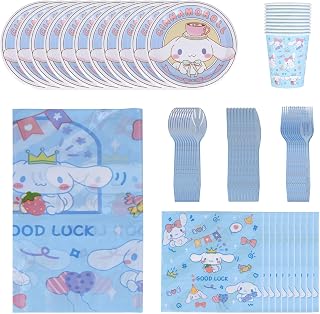 Roffatide Cinnamoroll 71 PCs Cute Anime Party Plates and Cups and Napkins sets for Girl Boys Birthday Kawaii Party Supplies ,Anime Cosplay Girl Birthday Decorations Serves 10 Guests