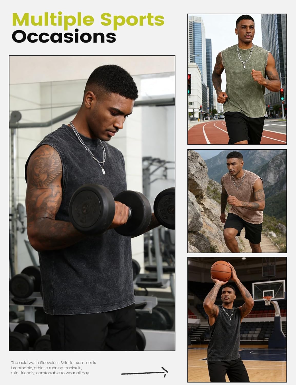 Yimoon Mens Tank Tops Workout Sleeveless Shirts Cotton Acid Wash Tees Loose Gym Muscle Shirts - Image 5