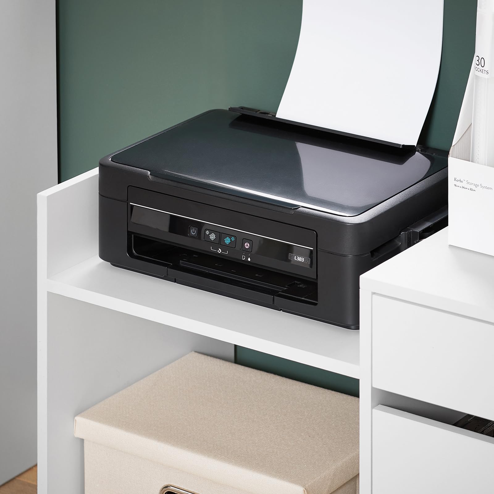 SoBuy Cassettiera con Ruote Portata fino a 38kg 72x40x54cm Ufficio | mobile stampante con cassetto, anta e vano aperto, PB E1 ASK02-W