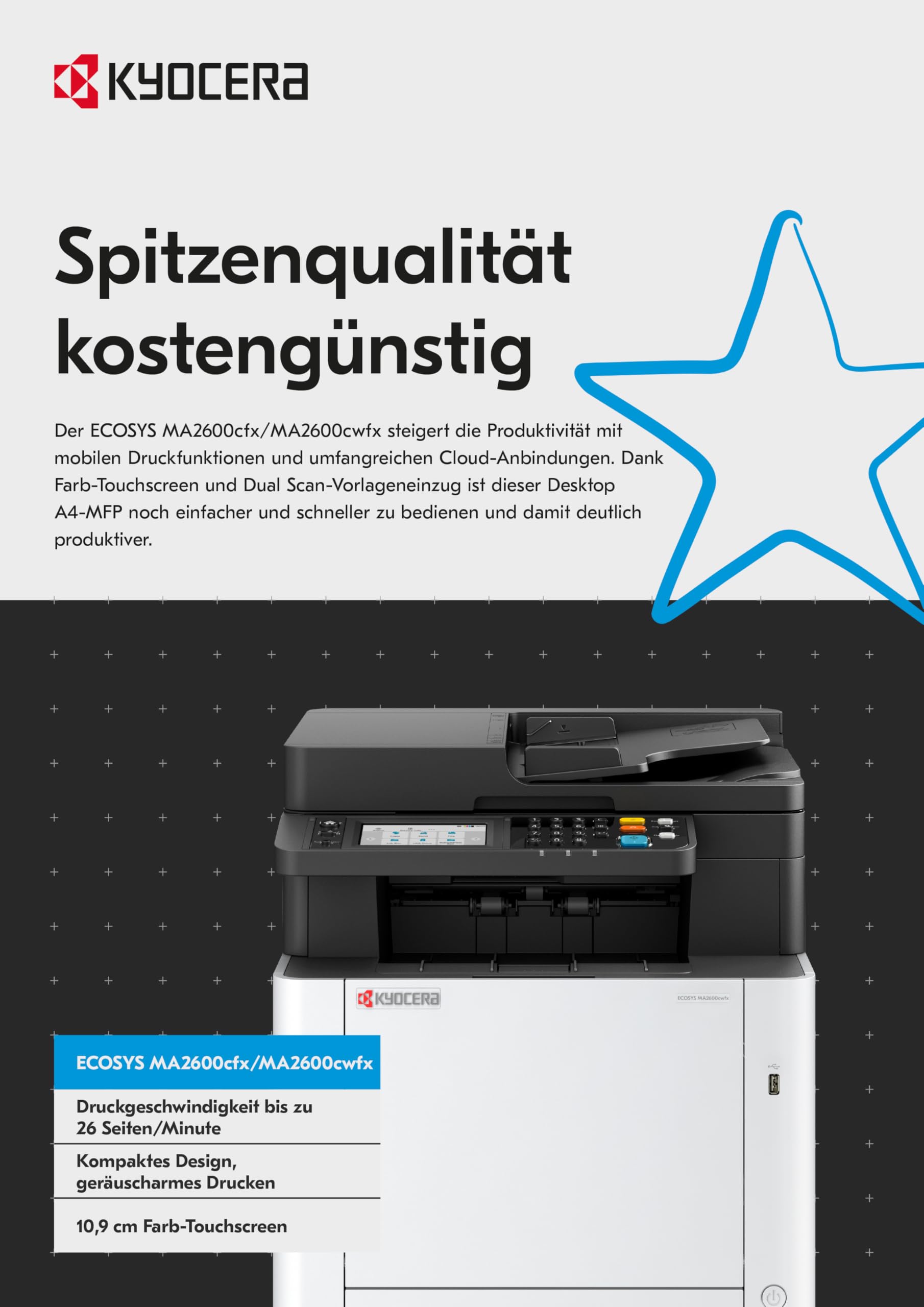 Kyocera Ecosys MA2600cwfx Farblaserdrucker Multifunktionsgerät WLAN: Drucker Scanner Kopierer, Faxgerät. Multifunktionsdrucker inkl. Mobile-Print-Funktion.