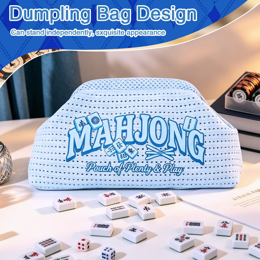 Bolsa para piezas de Mahjong portátil azul claro miniatura 5