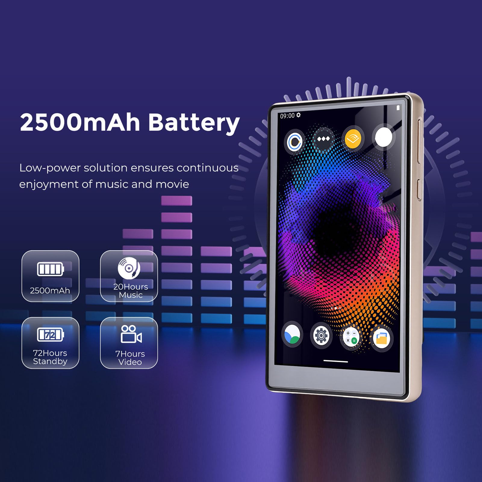 Fockety Reproductor MP3, Pantalla Táctil HD de 5 Pulgadas Android 11 Bluetooth 5.0 192 GB MP4 MP5 WiFi Reproductor de Música con Altavoz, MP4 para Niños Adultos (Gold)