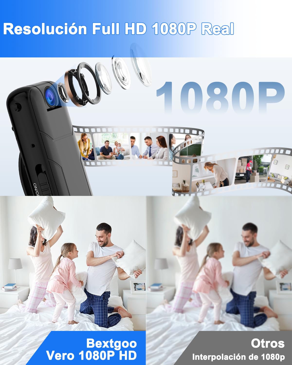 Bextgoo Body CAM, 1080P Mini Camara Espia Sin WiFi con Tarjeta TF de 32 GB, 8-10 Horas de Autonomía, Objetivo Giratorio de 180°, Cámara Corporal para Ciclismo/Viaje/Deporte al Aire Libre