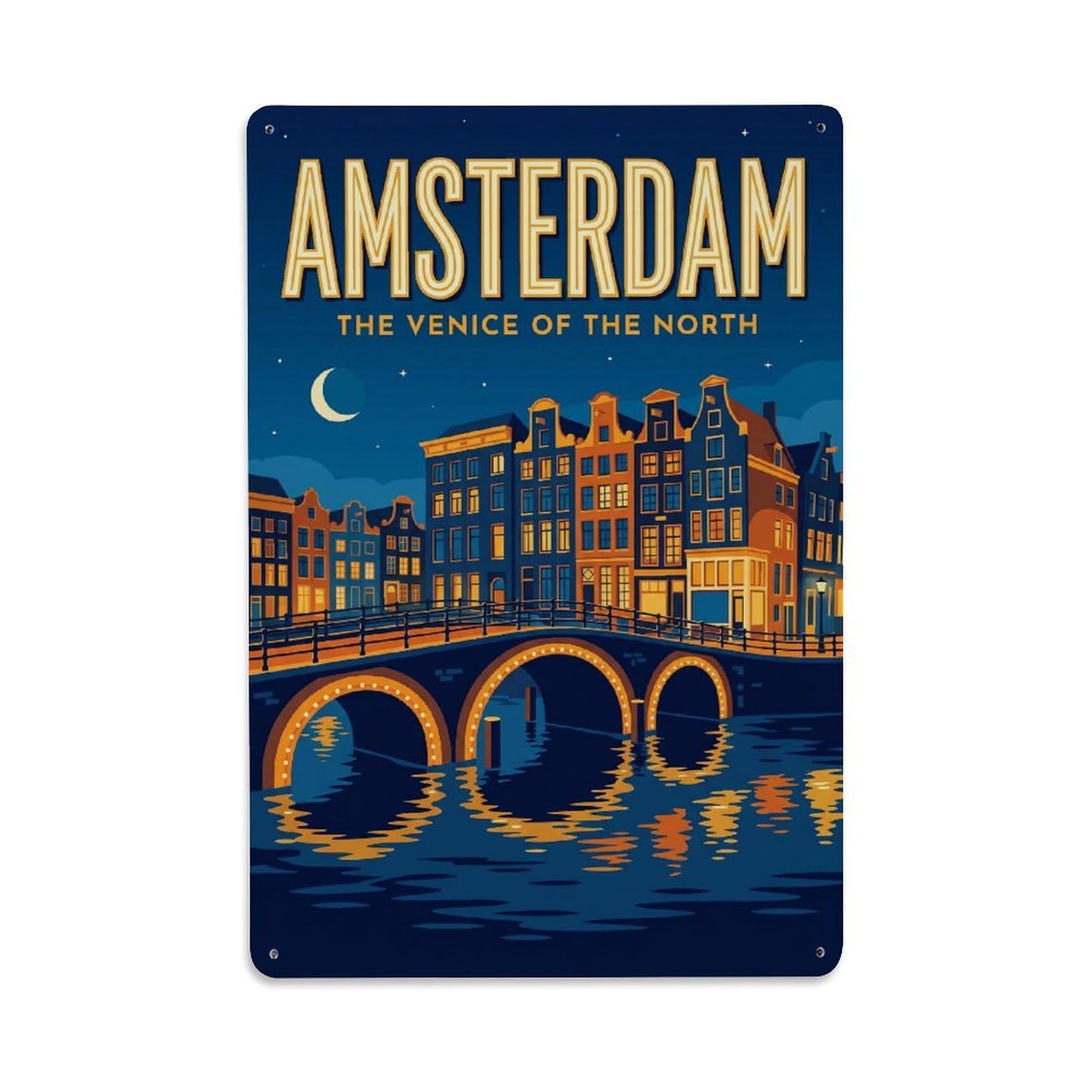Vintage Travel Amsterdam Netherlands Animated Metal Tin Sign