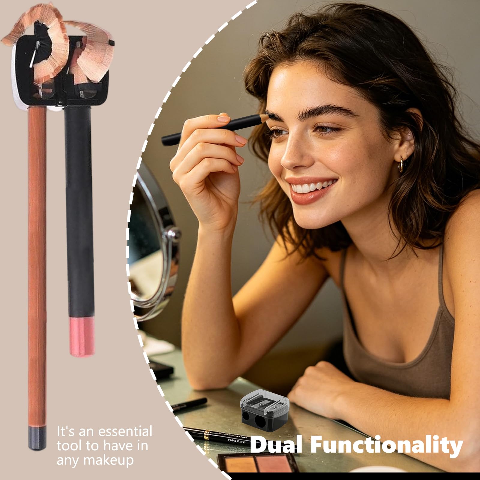 3 pezzi temperamatite trucco, Temperino Matita Occhi Doppio, Temperino Universale per Trucco, accessorio make-up, per Sopracciglia, Matite Labbra, Eyeliner (Nero)