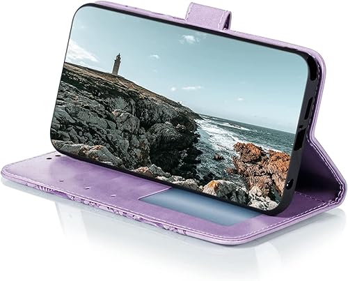 Miniatura 4 de Funda compatible con Google Pixel 7A, funda tipo cartera de piel sintética en relieve, a prueba de golpes, con función atril y tarjetero para Google