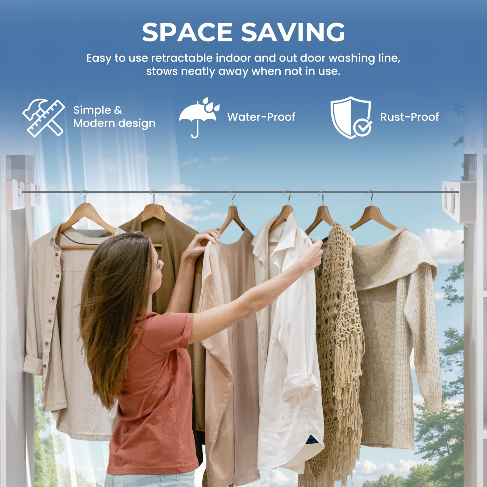 Tendedero De Ropa para Apartamen Corde à linge rétractable pour intérieur ou extérieur en acier inoxydable 304 - Convient pour les camping-cars, les voyages et les appartements - 4,2 m