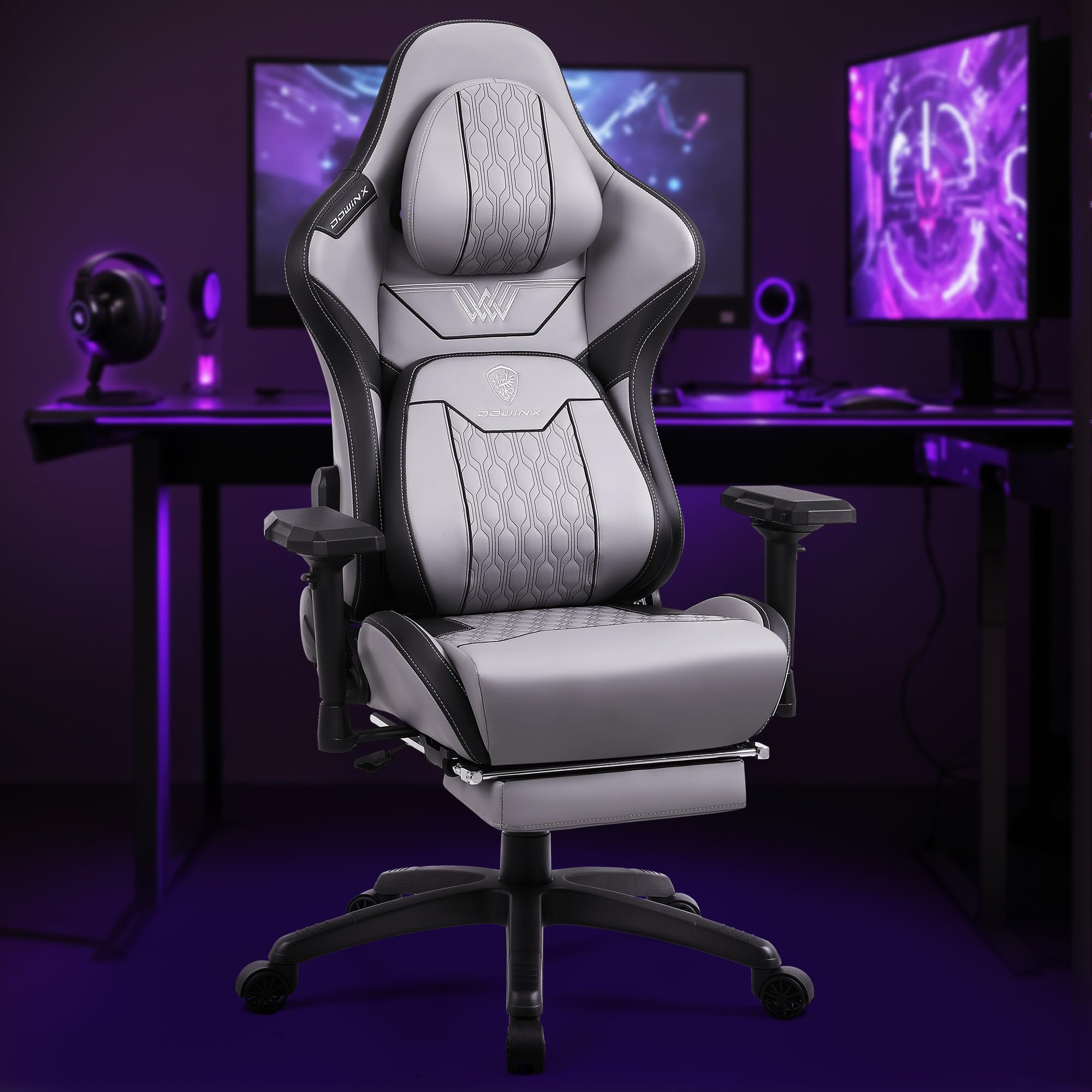 Dowinx Gaming stoel, bureaustoel met hoge belastbaarheid, PU-leer, gamestoel met 4D armleuningen en voetensteun, ergonomische gamingstoel, geschikt als gamingstoel, 150 kg (bruin