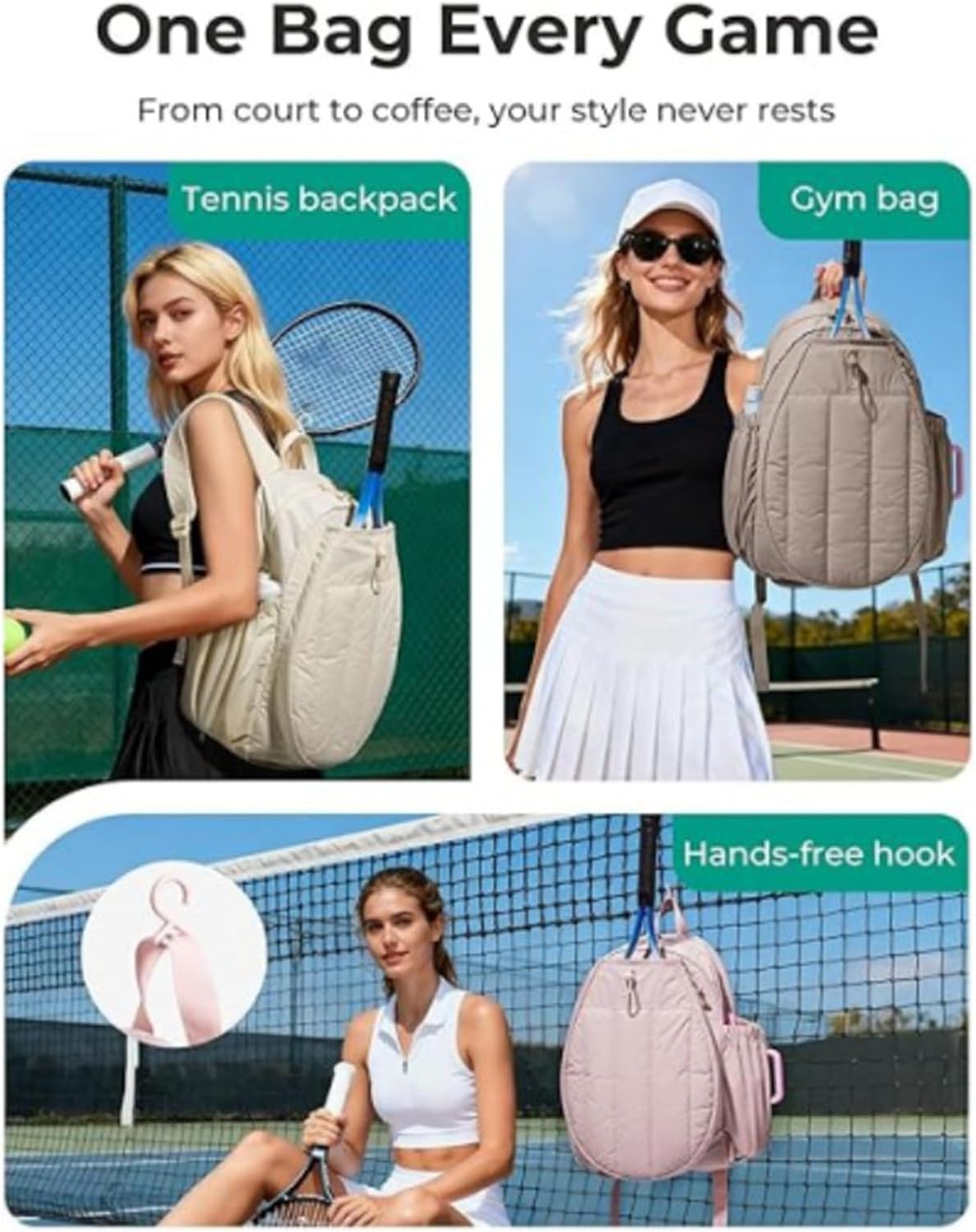 Tennis Backpack for Women - Quilted Large Insulated Organizer,Women Pickleball Bags - for Shoe Equipment Badminton Gym Fitness Training Travel Outdoor Indoor Stadium Daily
