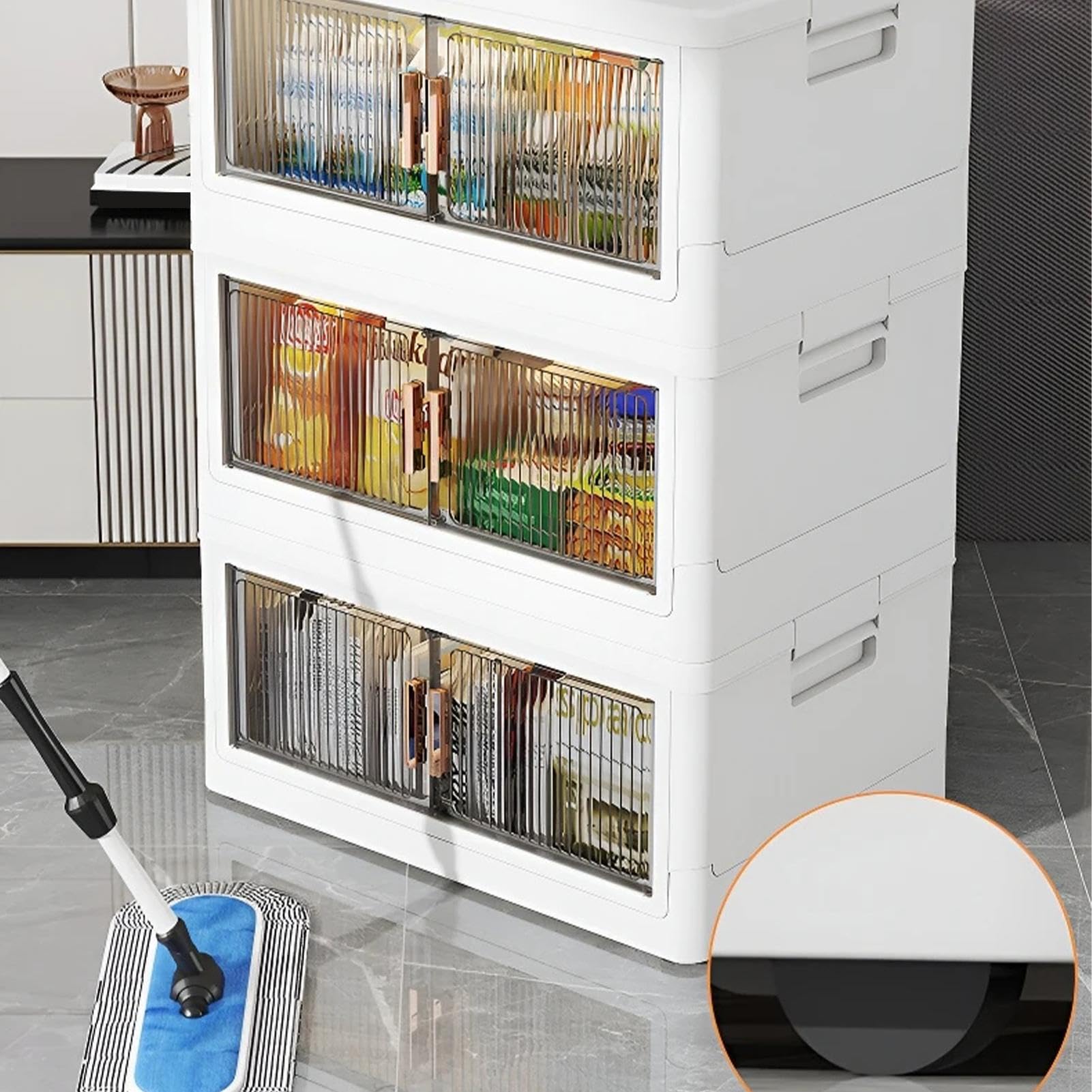 QAVABIN Contenitore Portaoggetti Pieghevole 150 Litri Con Ruote E Coperchio – 3 Livelli Impilabili – Armadio Organizer Per Casa E Ufficio