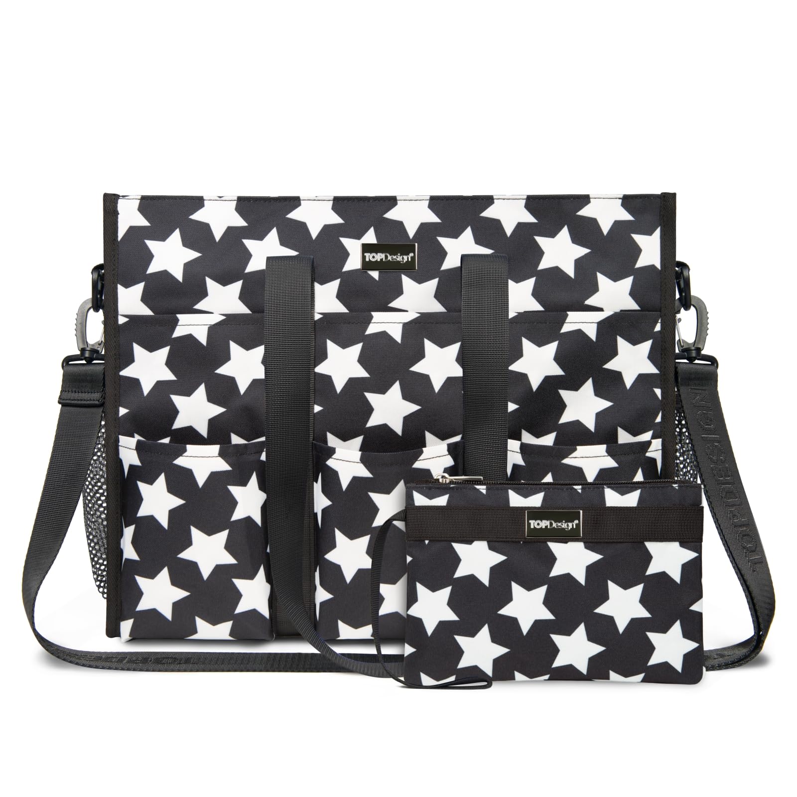 TOPDesign Utility Water Resistant Tote Bag with 22 Pockets, Top Zipper Closure & Thick Bottom Support, for Working Women