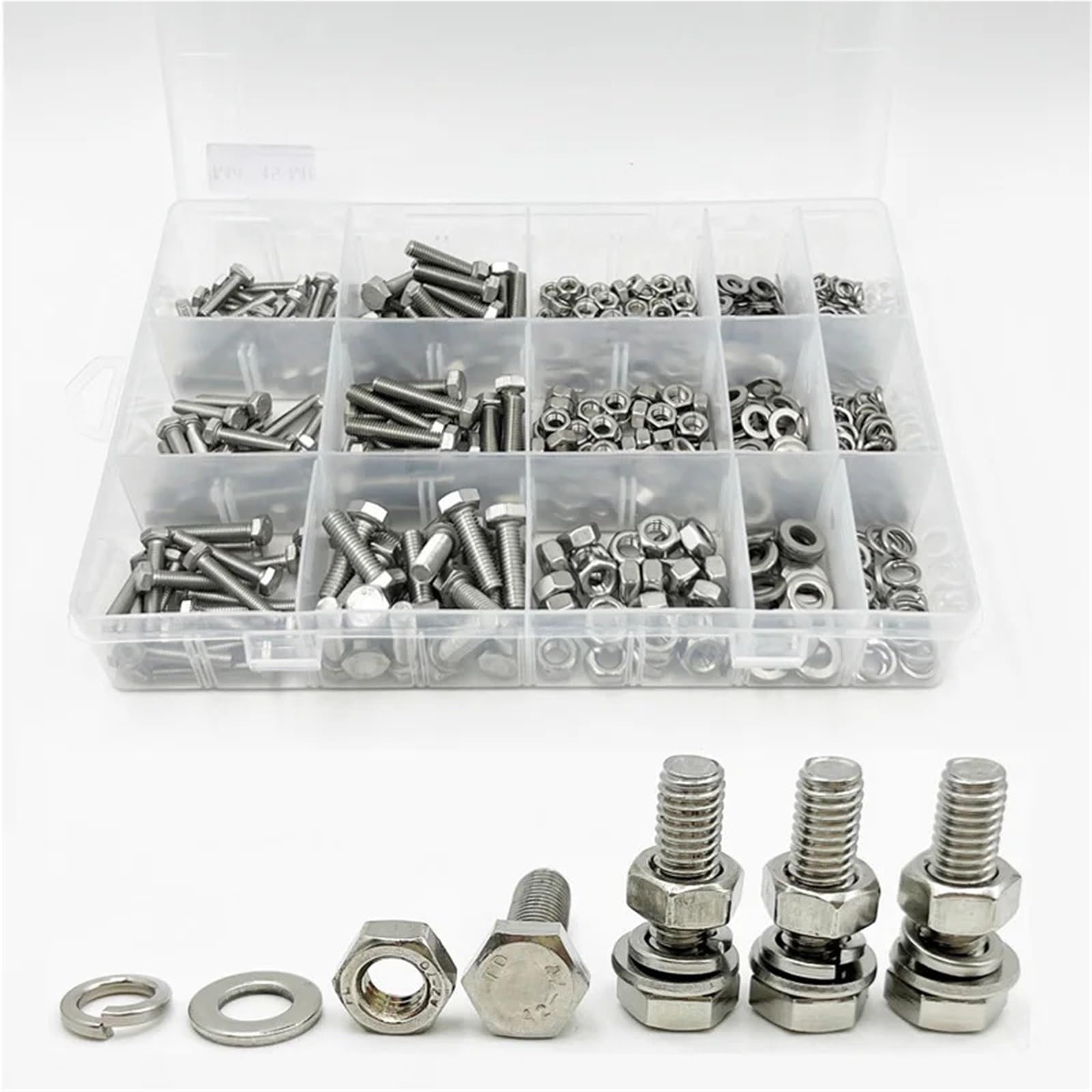 Juego de tornillos hexagonales externos acero inoxidable 304, tuercas, arandelas planas, elásticas, juntas, pernos M3, M4, M5 y M6 con tuerca for bicicleta Juego de Tornillos y Tuercas