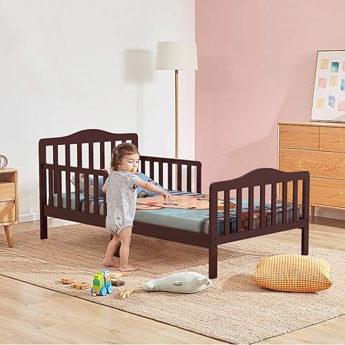 Vista 8 de Estructura de cama de madera de Costzon, para niños pequeños, con cerca de seguridad, Cereza