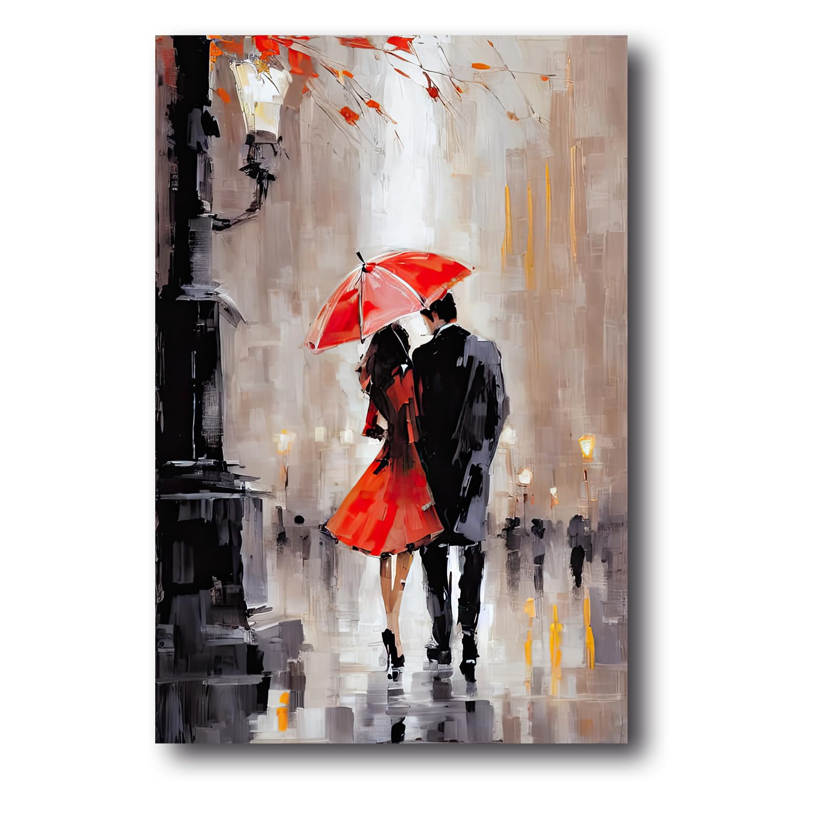 LZIMU Couple Canvas Wall Art Couple Walking on Street & Red Umbrella ...