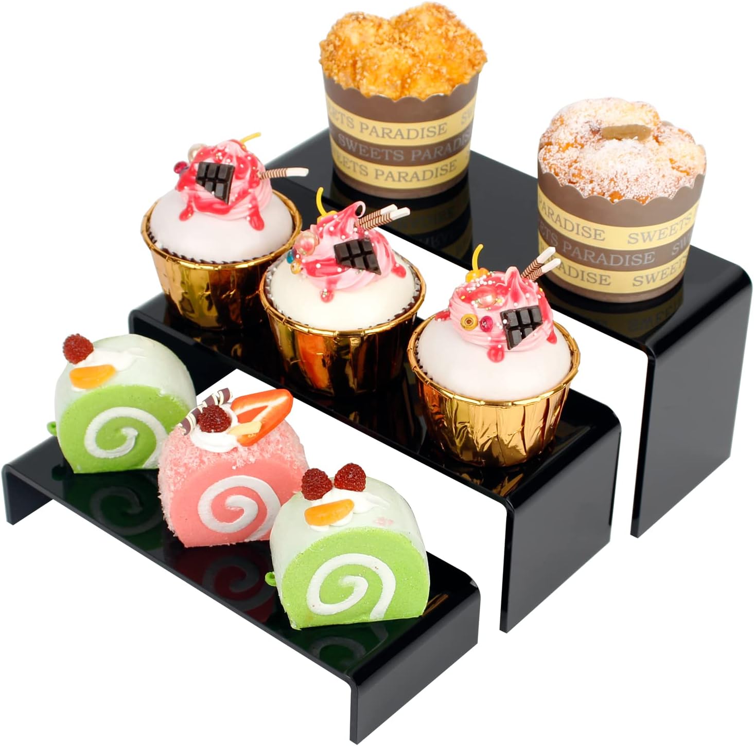 3 PCS Black Acrylic Risers Can be Suitable for Event Parties, Weddings, Dessert Food, Birthday Cake Display, Acrylic Risers for Display Home Decor, Models, Jewelry, Cosmetics，Shoe Risers Retail Stand