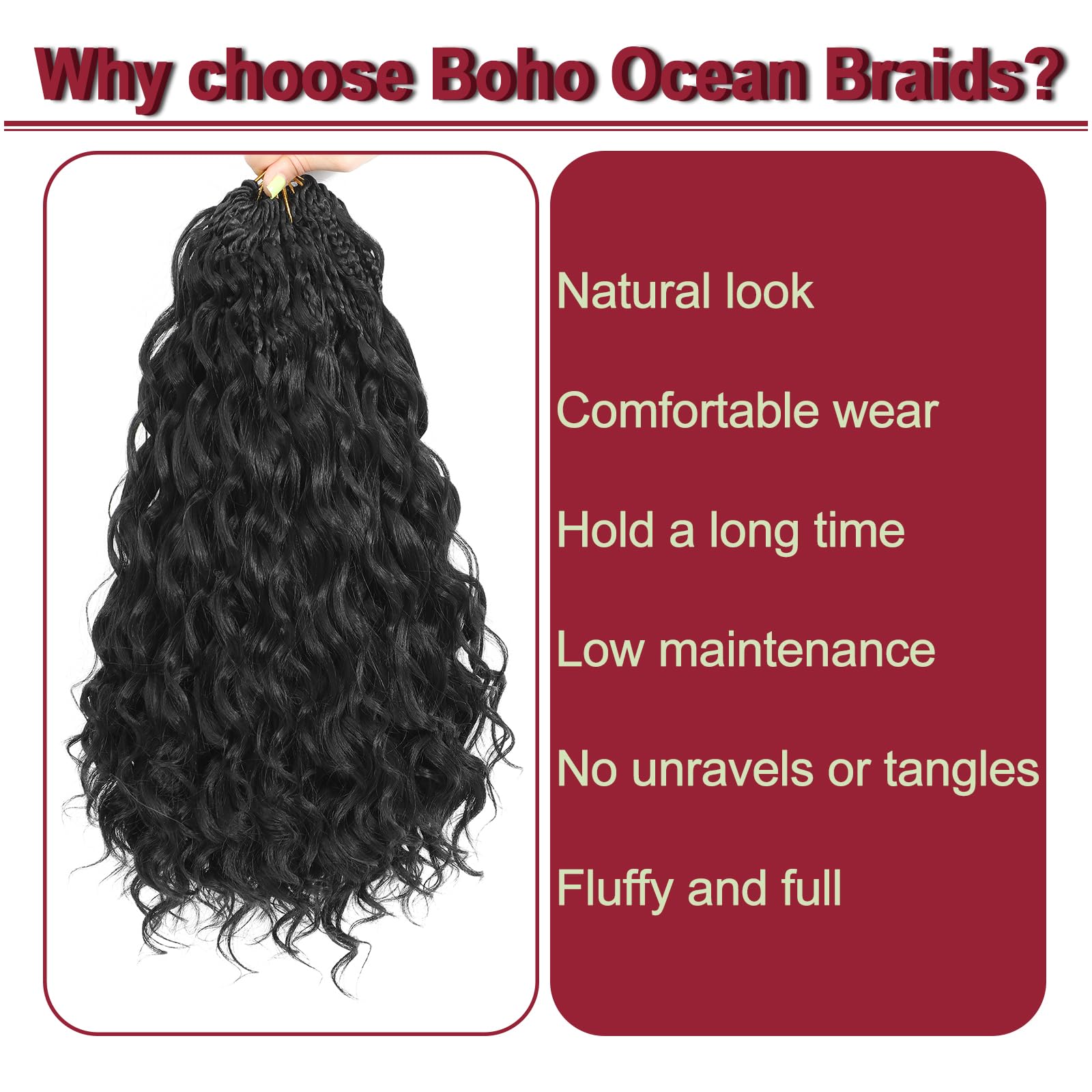 MLETUILPS Pre Looped Ocean Wave Crochet Hair 8 Packs Boho Curly Crochet Hair Short Ocean Braids Pre Twisted Synthetic Deep Wavy Crochet Braids for Women (1B# - Image 4